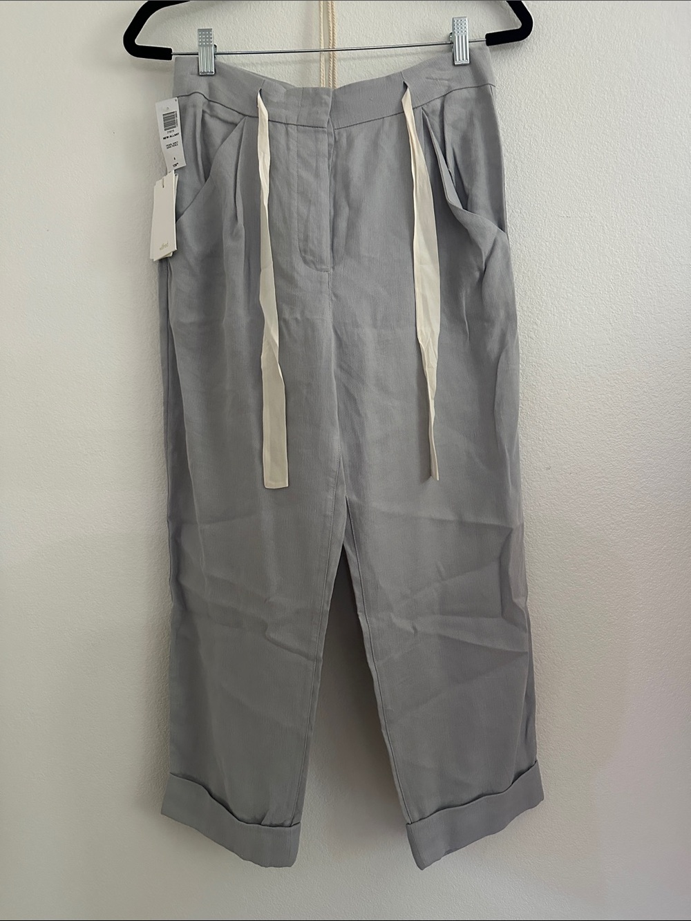 Wilfred Light Gray Drawstring Front-Slit Trousers
